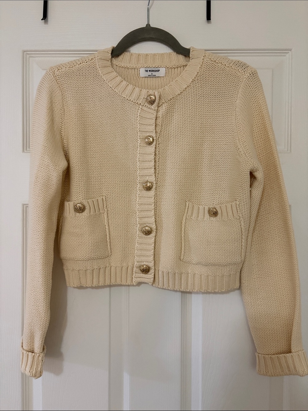 The Workshop Cream Knit Button-Front Cardigan